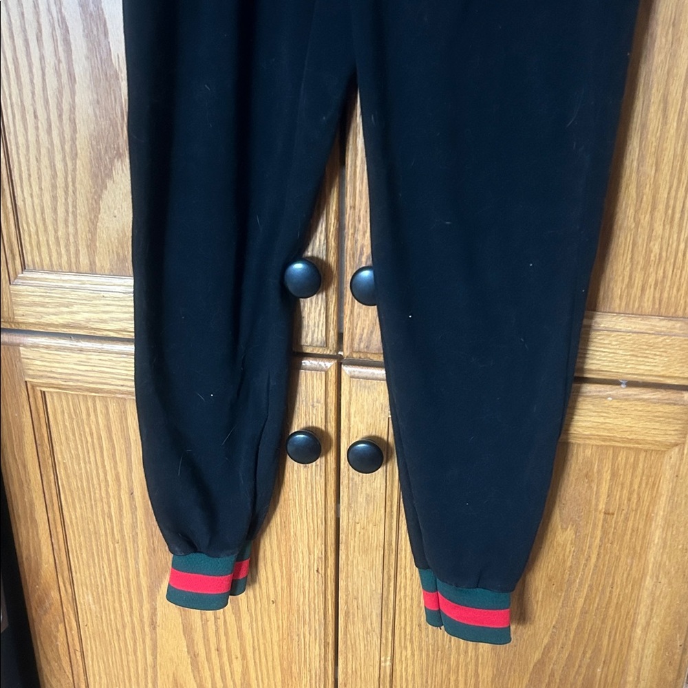 Gucci Black Track Pants with Red & Green Stripe Cuffs - Picture 3 of 9